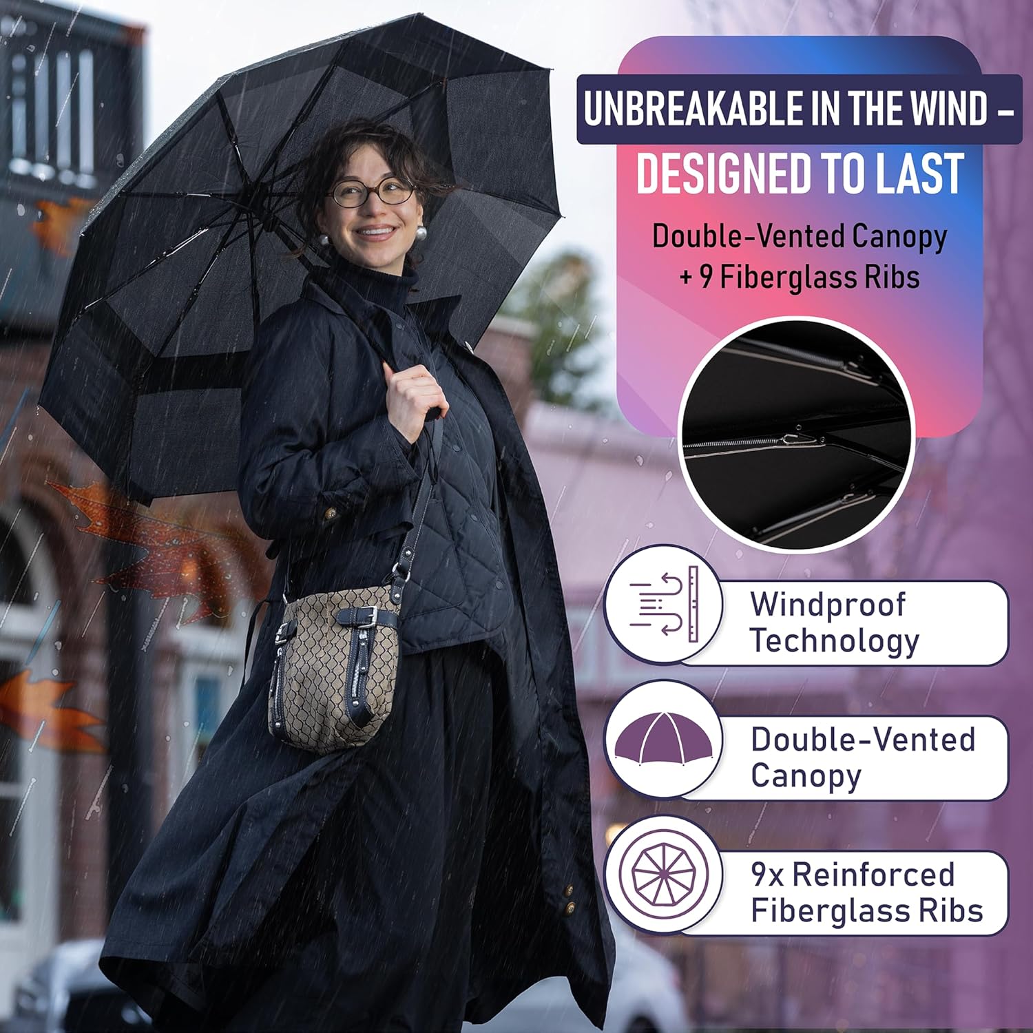 VOYTAG Travel Umbrella - Windproof Compact Automatic