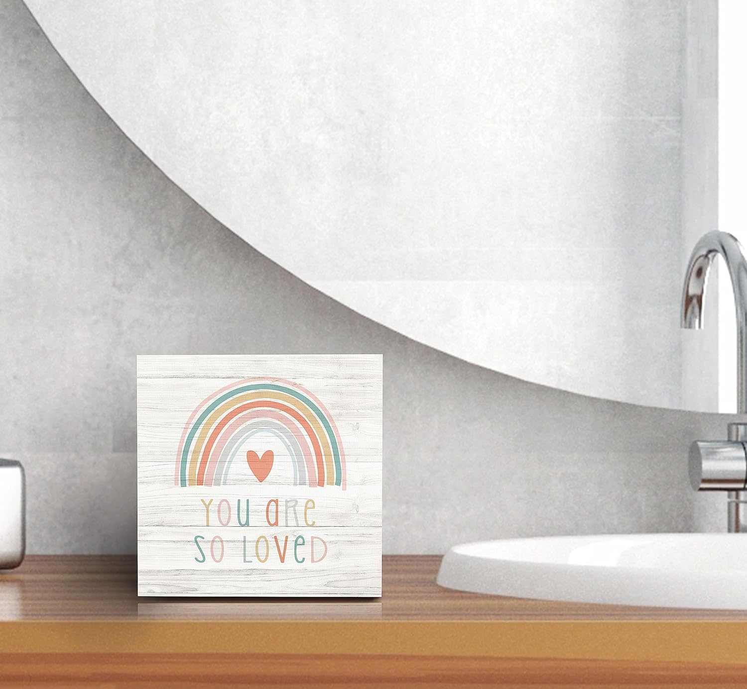 SRADMO Rainbow Heart Wooden Box Sign Desk Decor