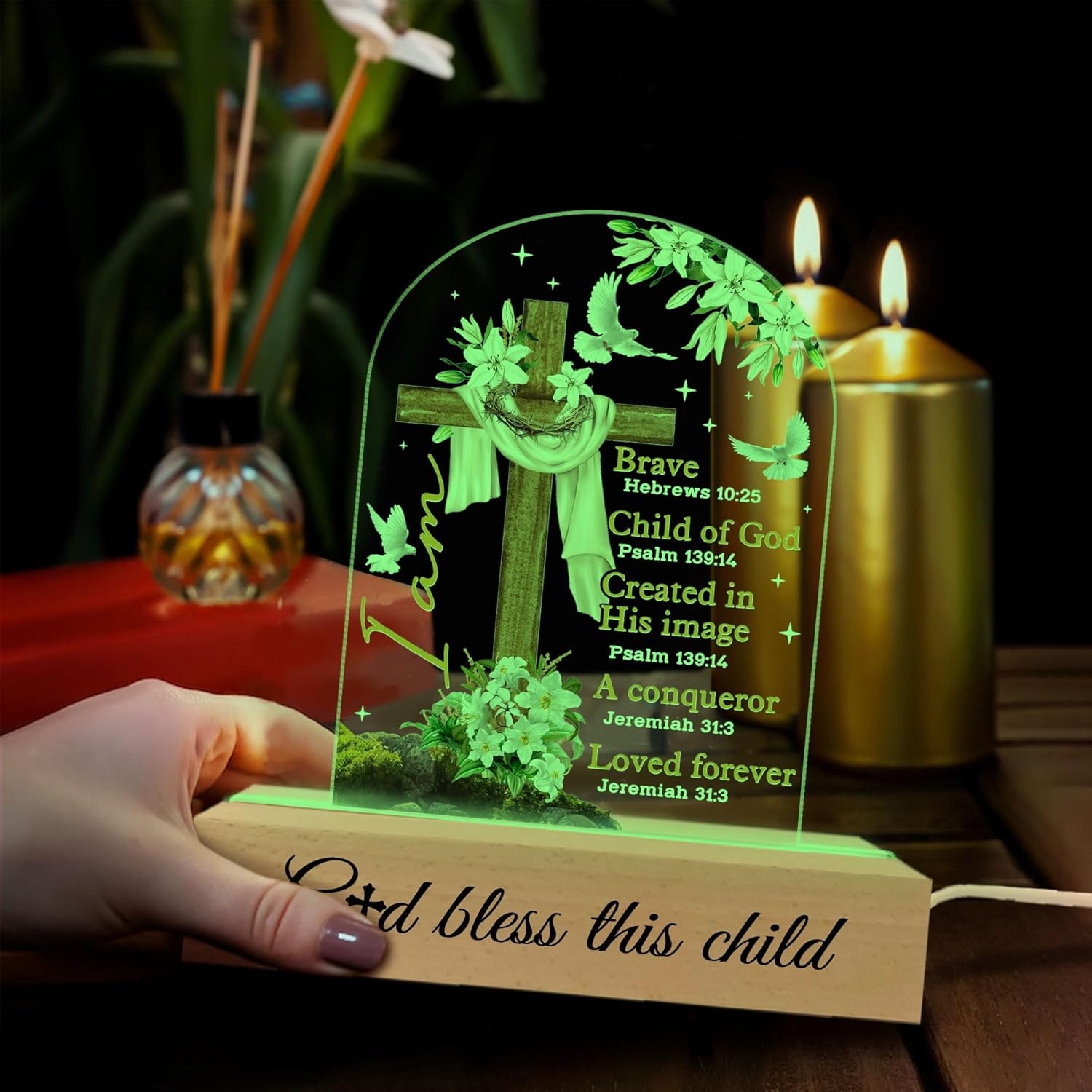 Godchild 3D Illusion Acrylic Lamp - Baptism Gift for Baby Boy Girl