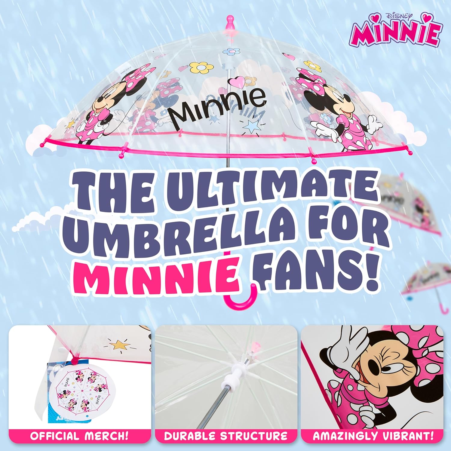 Disney Clear Dome Umbrella for Girls - Folding Lightweight School Days Out