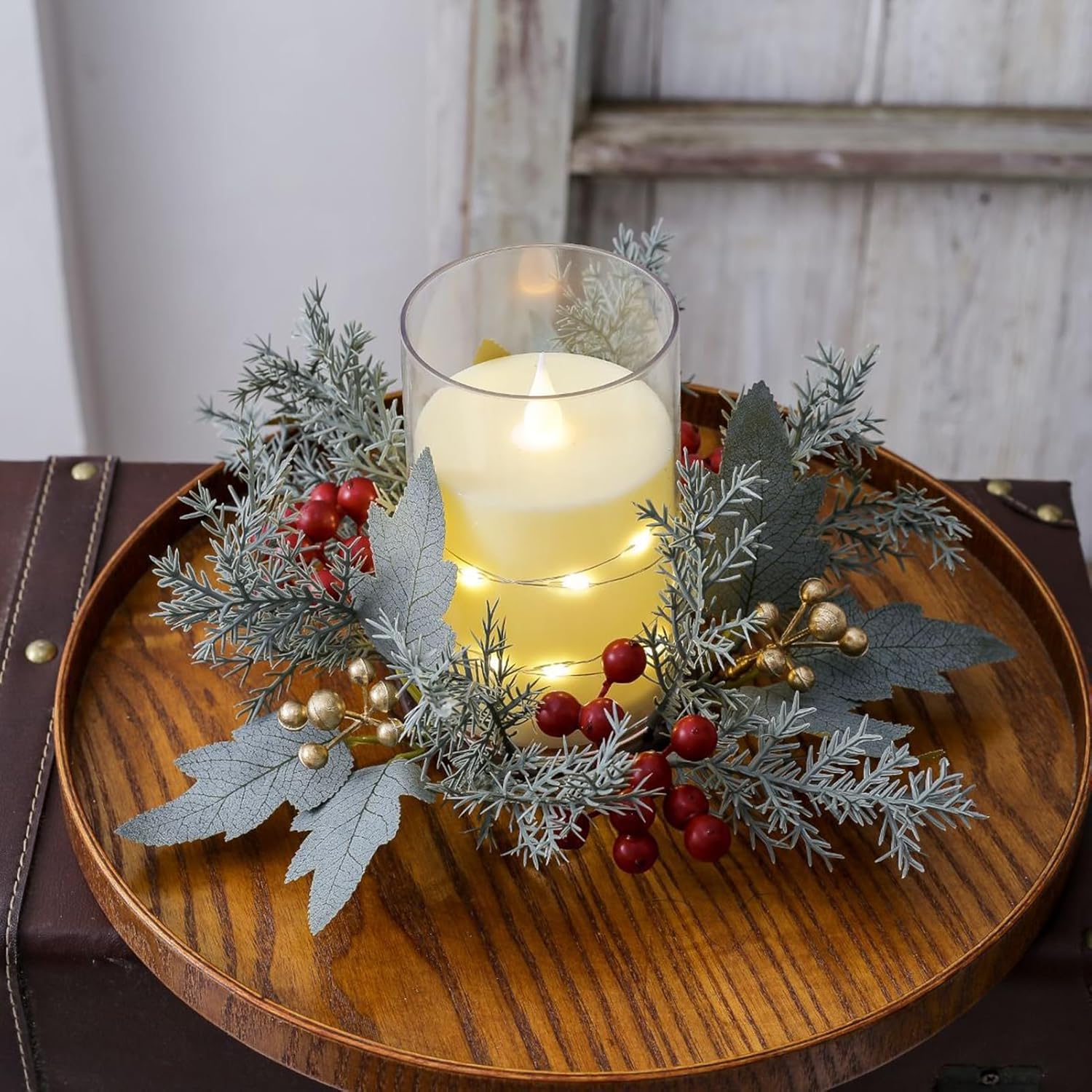 Grebest Candle Ring Decoration Maple Leaf Garland 1