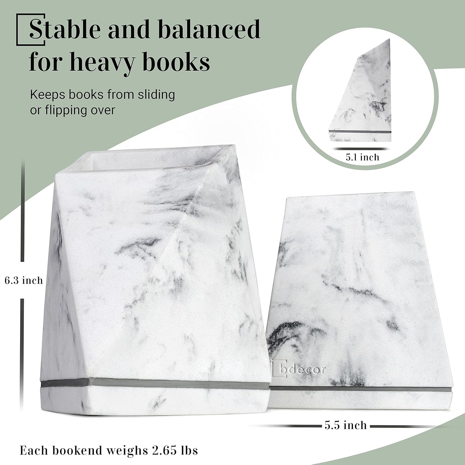 Marble Style Decorative Book Ends for Shelves White