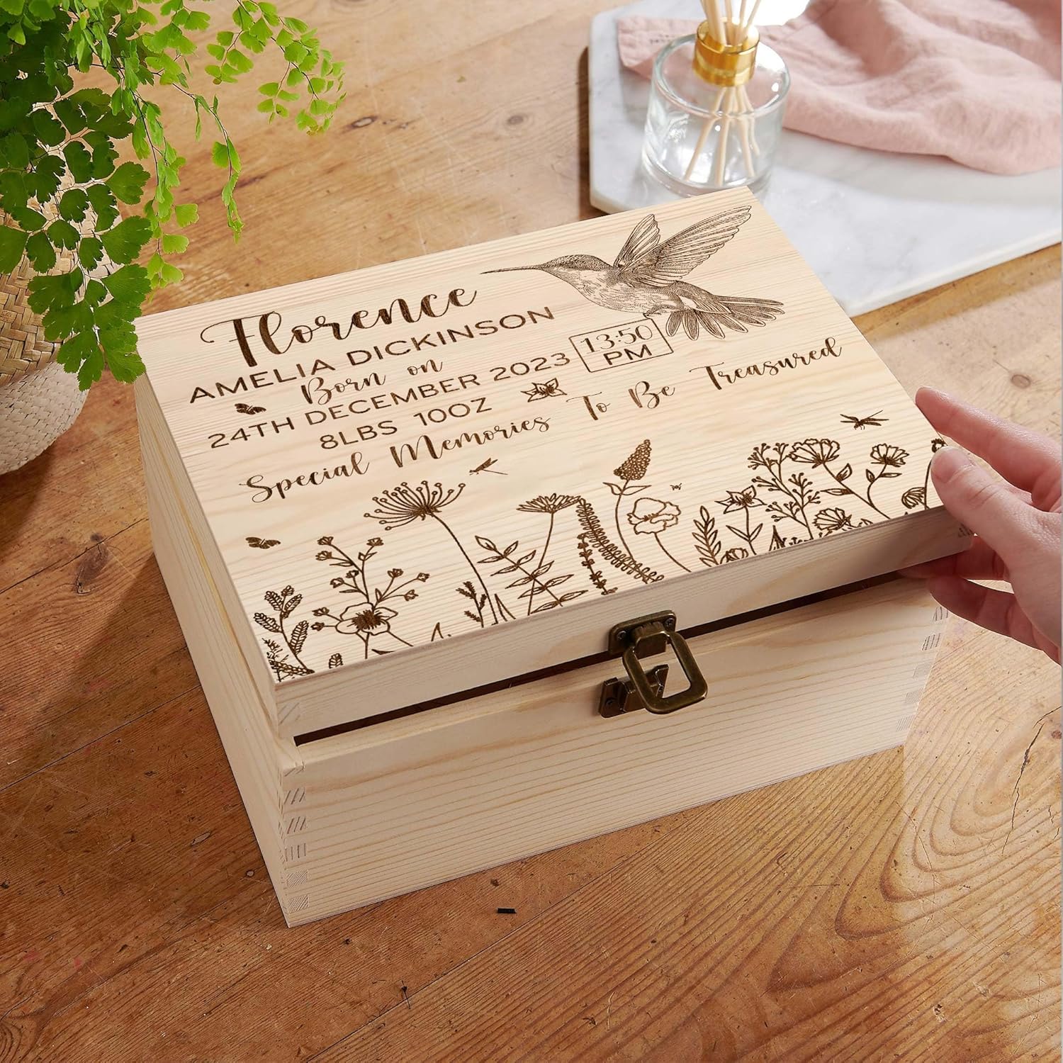 Personalized Baby Memory Box with Humming Bird Design 1