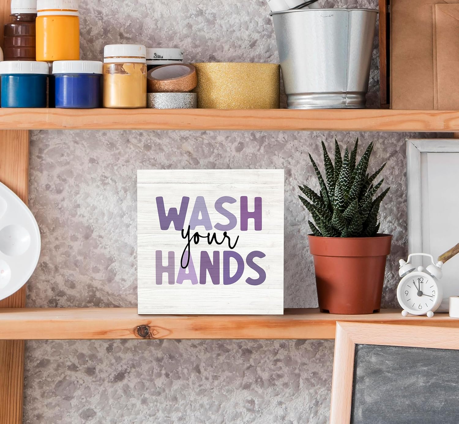 SRADMO Kids Wash Hands Wooden Box Sign