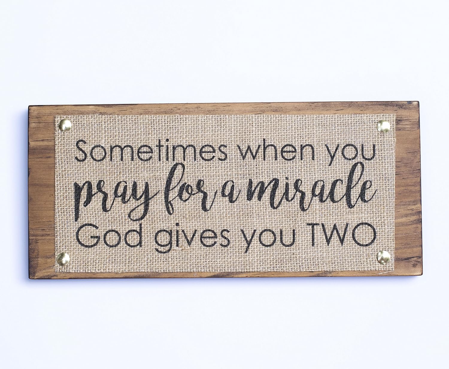 5x12 Twin Announcement Burlap Wood Plaque
