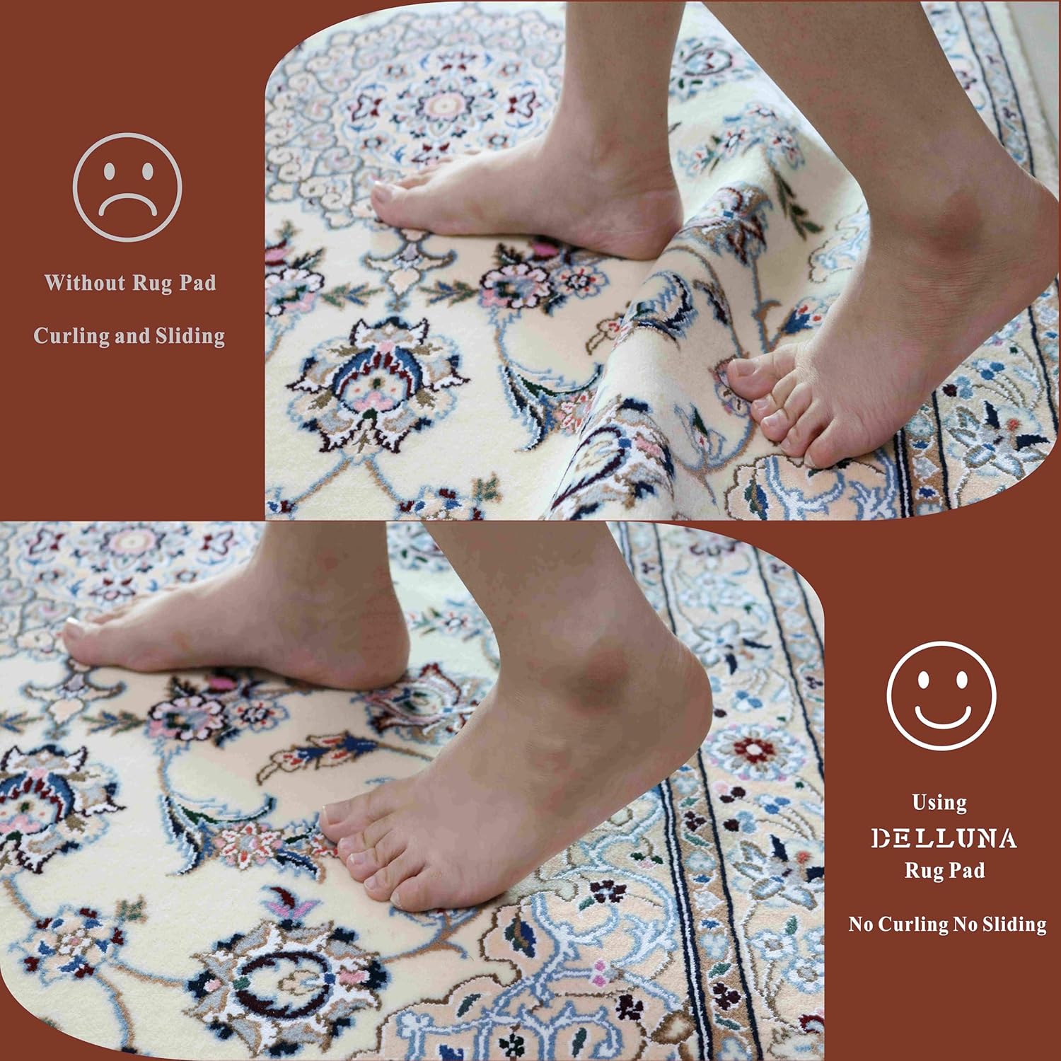 Delluna Non-Slip Rug Pad 2x6 Dual Surface