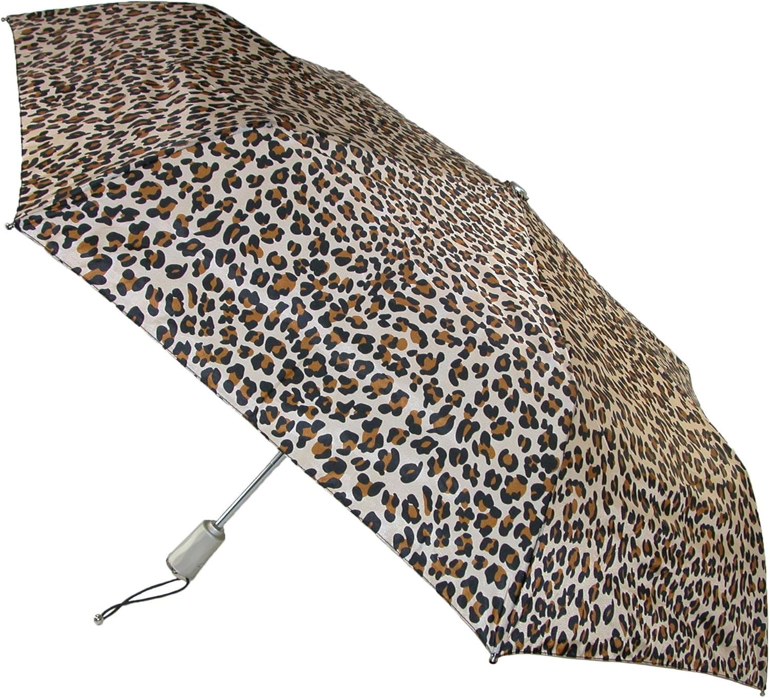 Totes Automatic Foldable Water-Resistant Umbrella with Sun Protection Leopard Spot