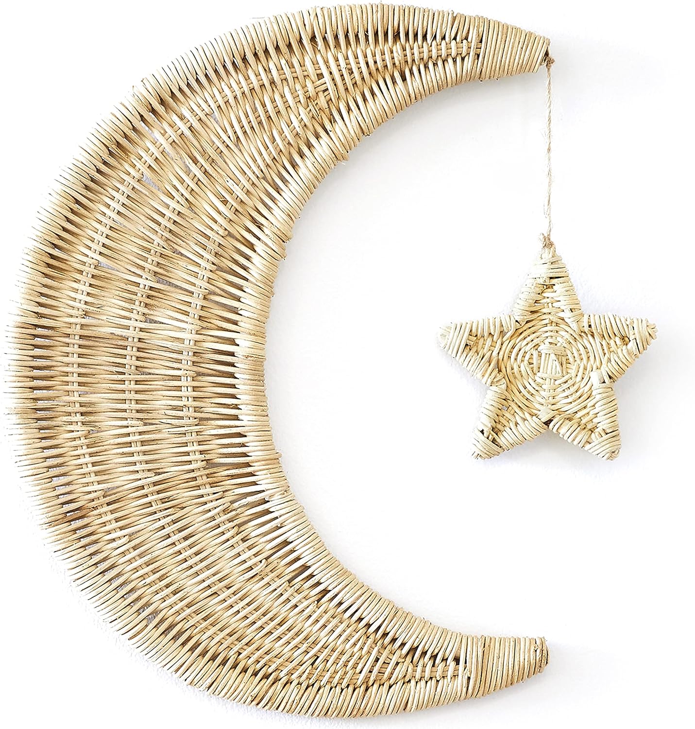 Handmade Rattan Moon Wall Decor with Stars