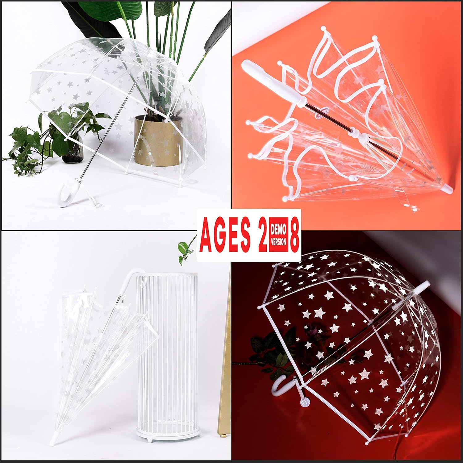 Baraida Kids Clear Dome Bubble Umbrella with Easy Grip Handle