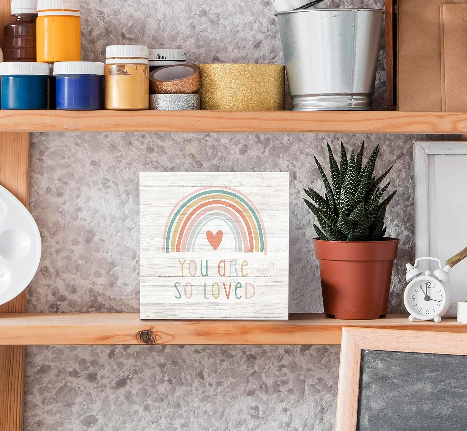 SRADMO Rainbow Heart Wooden Box Sign Desk Decor