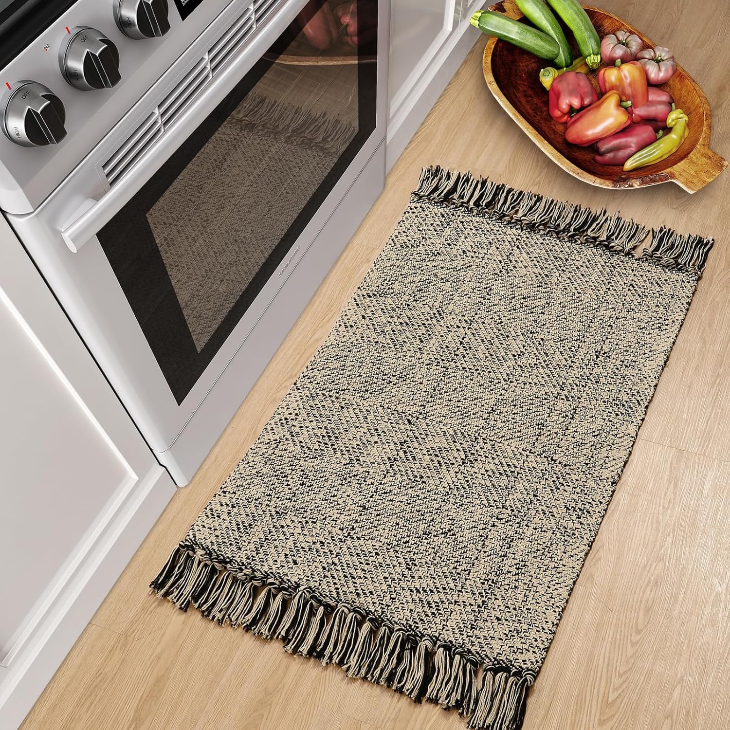 Collive Small Bathroom Rug 2x3 Reversible Cotton Entryway Mat