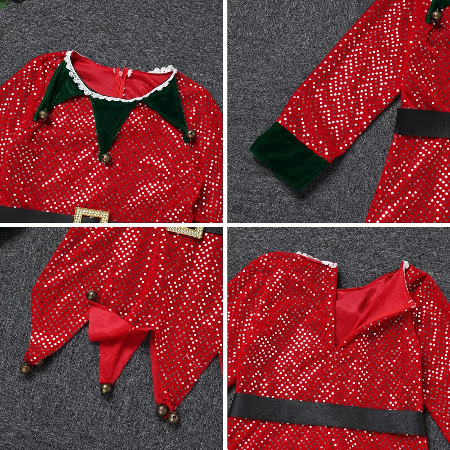 IMEKIS Girls Christmas Elf Costume with Hat and Stockings