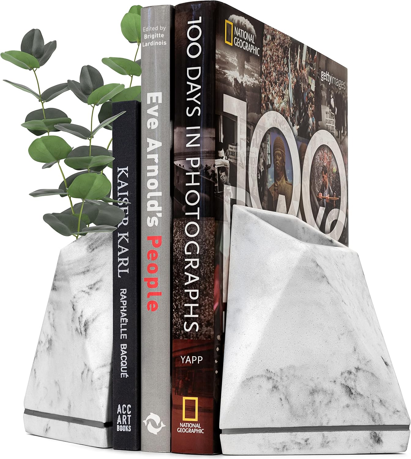 Marble Style Decorative Book Ends for Shelves White