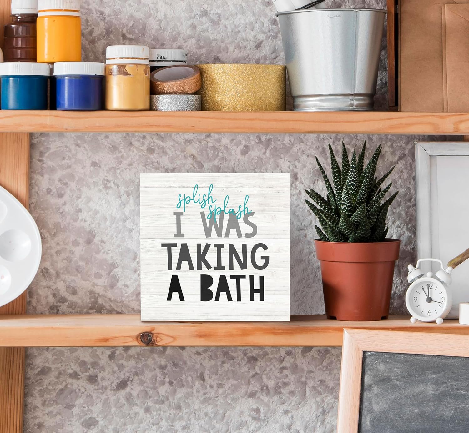 SRADMO Splish Splash Bathroom Wood Box Sign Decor